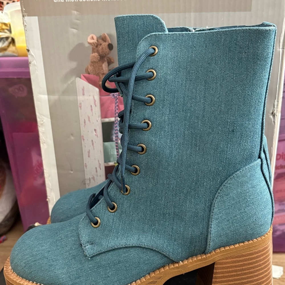Stylish Blue Lace-Up Ankle Boots